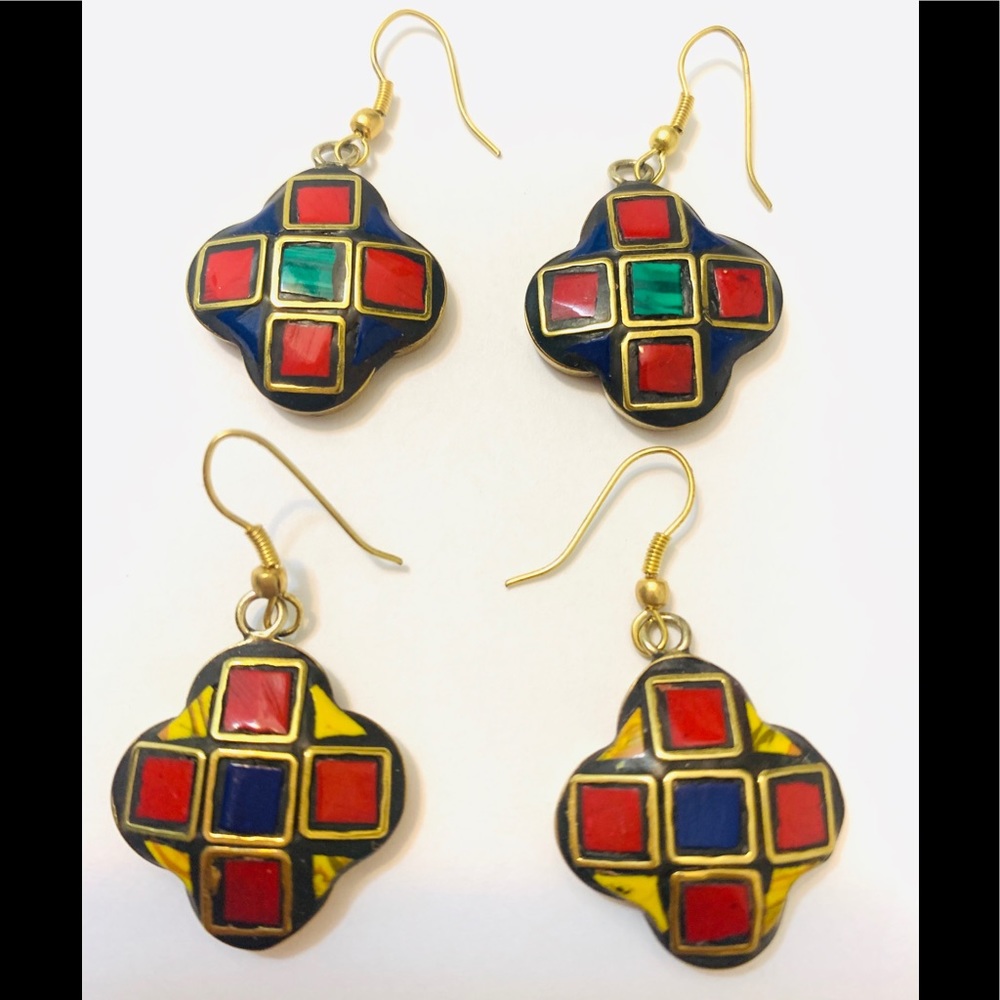 2sets Multi colored brass Earring